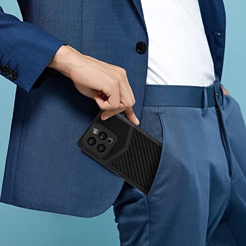 Luxury Carbon Fiber with Aluminium Case for iPhone 13 Pro Max 6.7", Military Shockproof Protective Phone Cover with Tempered Glass Screen Protector Full Body Heavy Duty Drop Protection for Men - Image 6