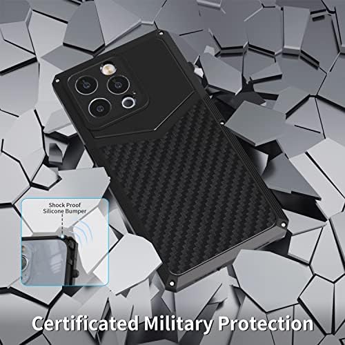 Luxury Carbon Fiber with Aluminium Case for iPhone 13 Pro Max 6.7", Military Shockproof Protective Phone Cover with Tempered Glass Screen Protector Full Body Heavy Duty Drop Protection for Men - Image 3