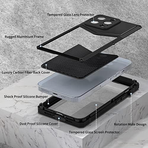 Luxury Carbon Fiber with Aluminium Case for iPhone 13 Pro Max 6.7", Military Shockproof Protective Phone Cover with Tempered Glass Screen Protector Full Body Heavy Duty Drop Protection for Men - Image 2
